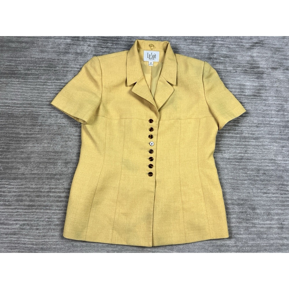 Le Suit Jacket Womens 12P Yellow Button Front Short Sleeve Lined‎ Polyester